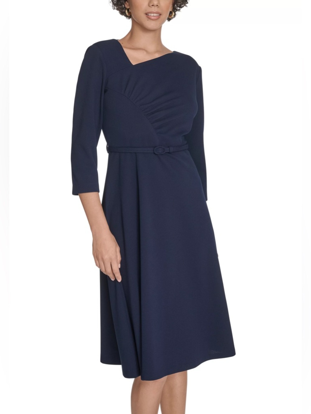 Calvin Klein Navy Midi Dress with Slim Belt